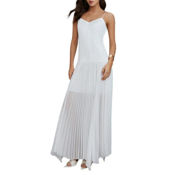 Commense Womens White Boho Vacation Sweetheart Neckline Sleeveless Maxi Dress -S - Picture 2 of 7